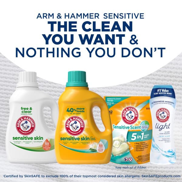 Arm & Hammer stain-fighters-effect suggests tough stain removal on everyday fabrics.
