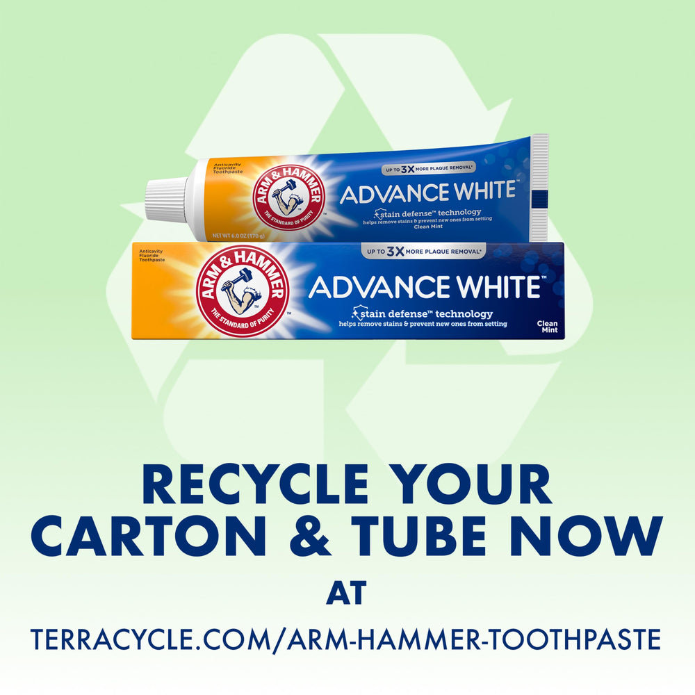 Arm & Hammer Advance White plaque removal emphasis in a clean mouth scenario.