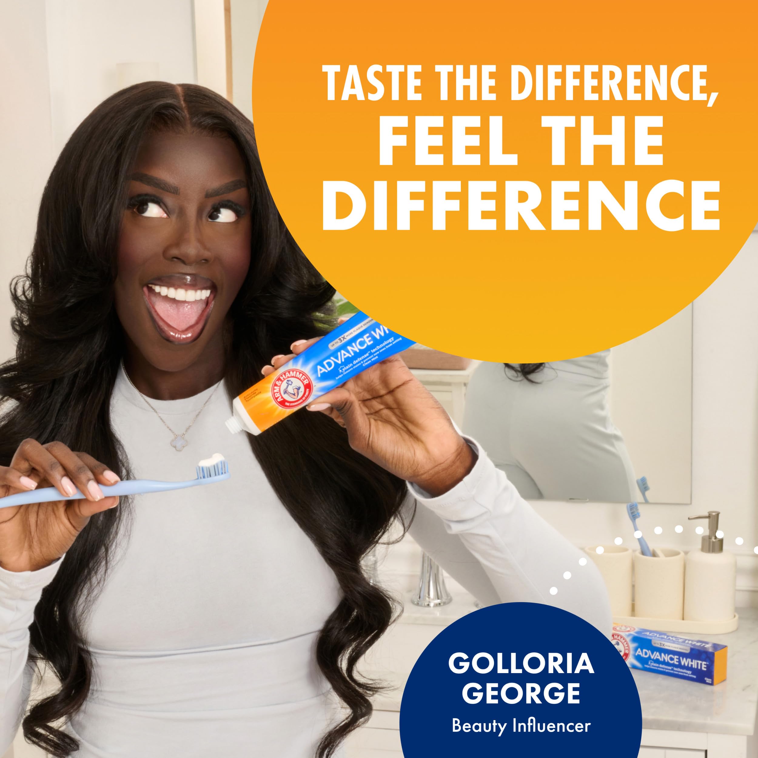 Arm & Hammer Advance White tube close-up highlighting the start of brushing routine.