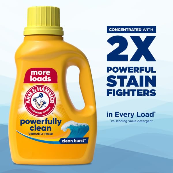 Arm & Hammer Clean Burst laundry load scene implies efficient value per use.