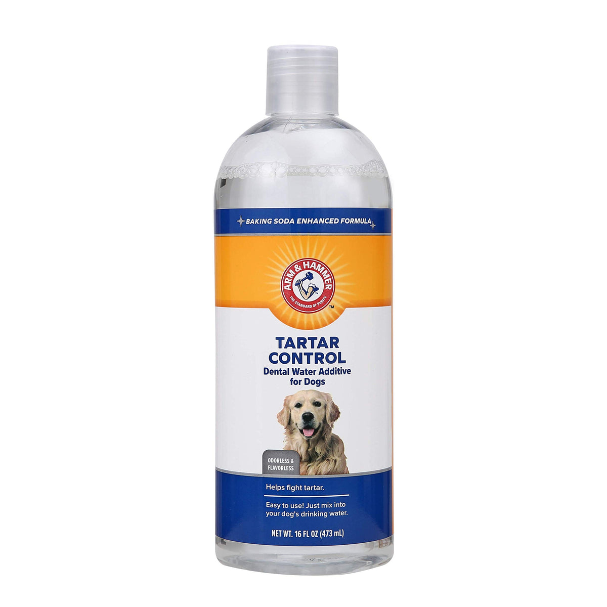 Arm & Hammer Clinical Care Dental Rinse bottle in dog bowl for daily oral support.