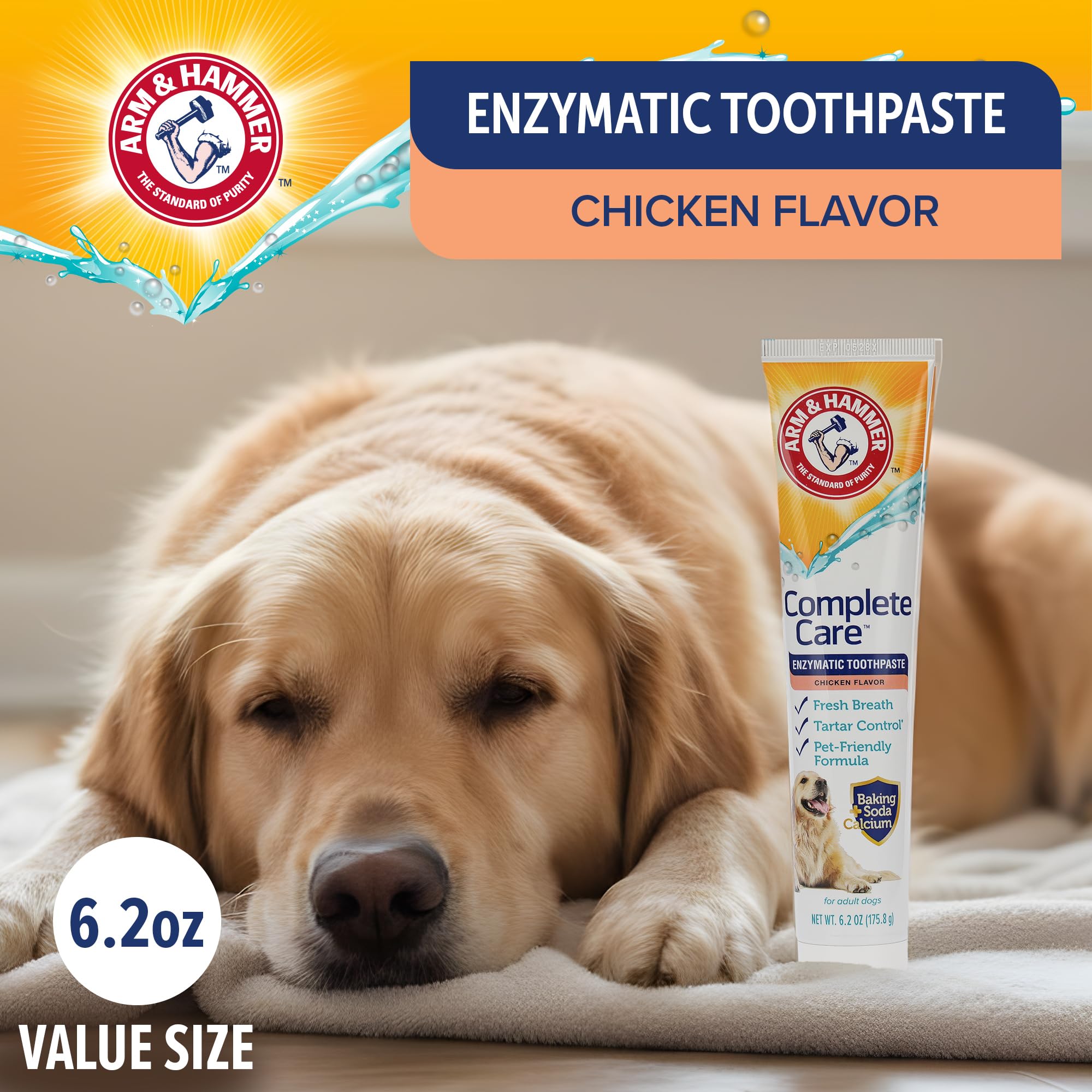 Arm & Hammer enzymatic toothpaste cap closeup promoting easy, regular dental care
