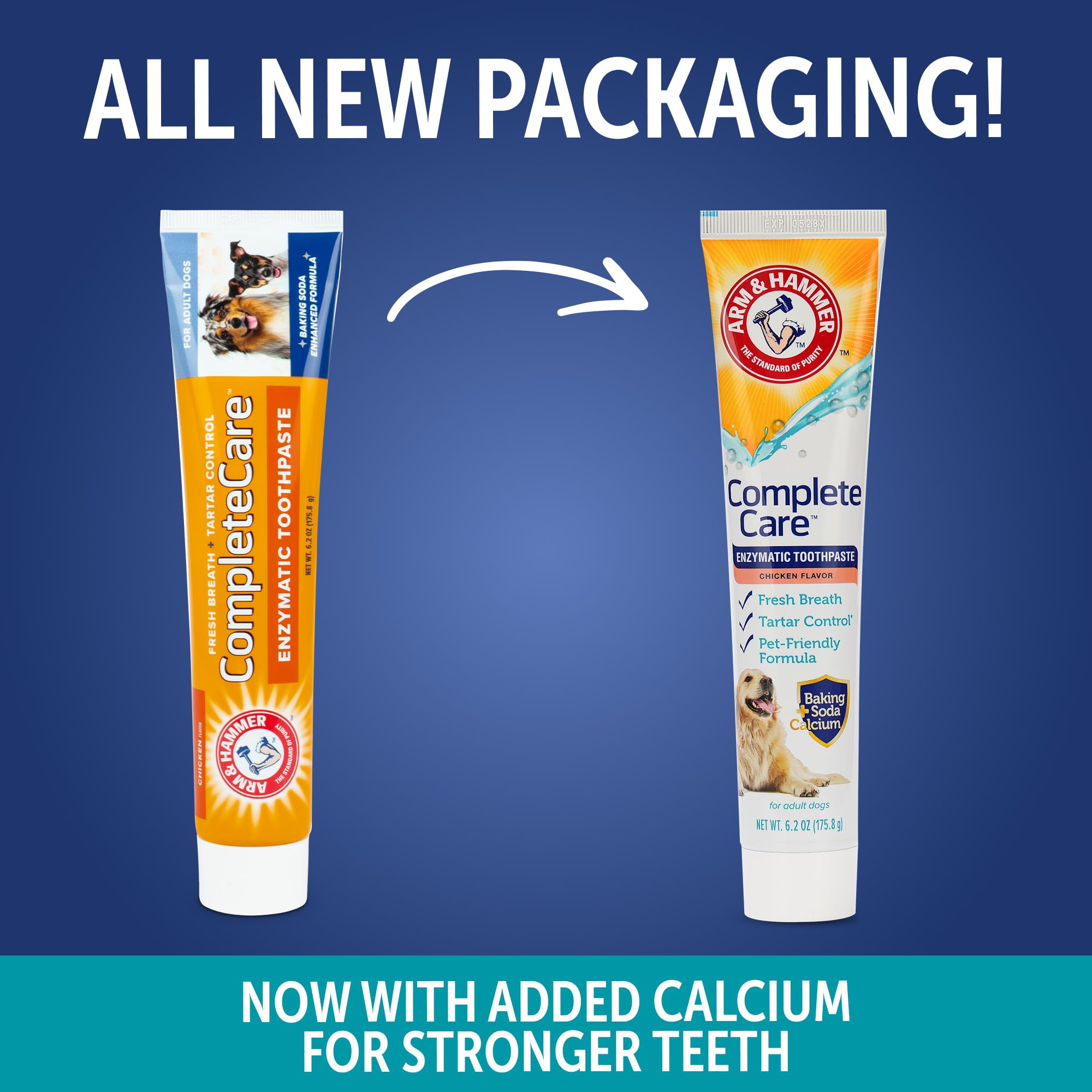 Arm & Hammer enzymatic dog toothpaste tube back shows ingredients and usage