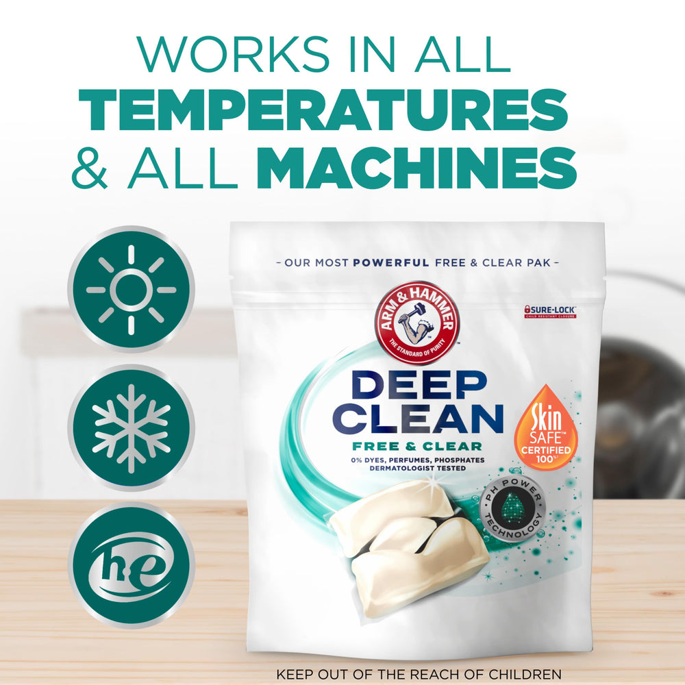 Arm & Hammer Deep Clean Free & Clear Power Paks produced with renewable electricity