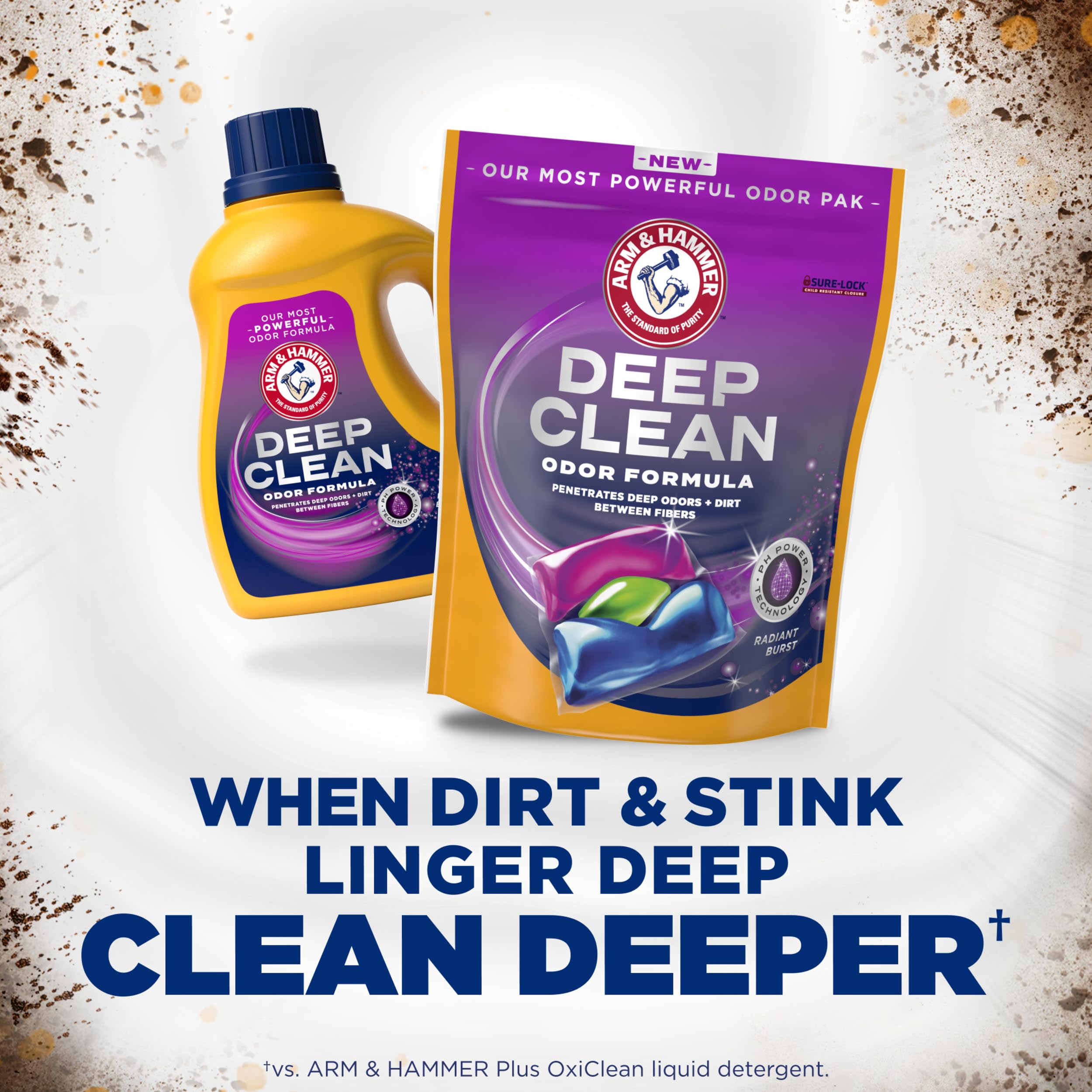 Arm & Hammer Deep Clean Odor Formula Power Pak 21ct open pack reveals dose-ready sachets