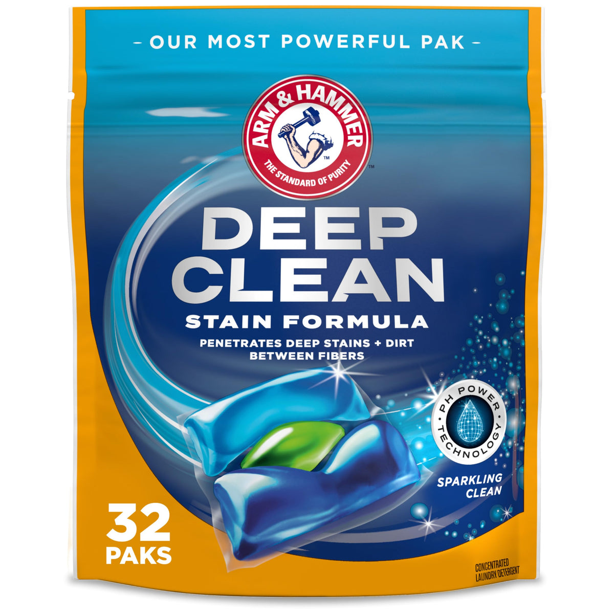 Arm & Hammer Deep Clean Power Pak box ready for everyday laundry stain removal.