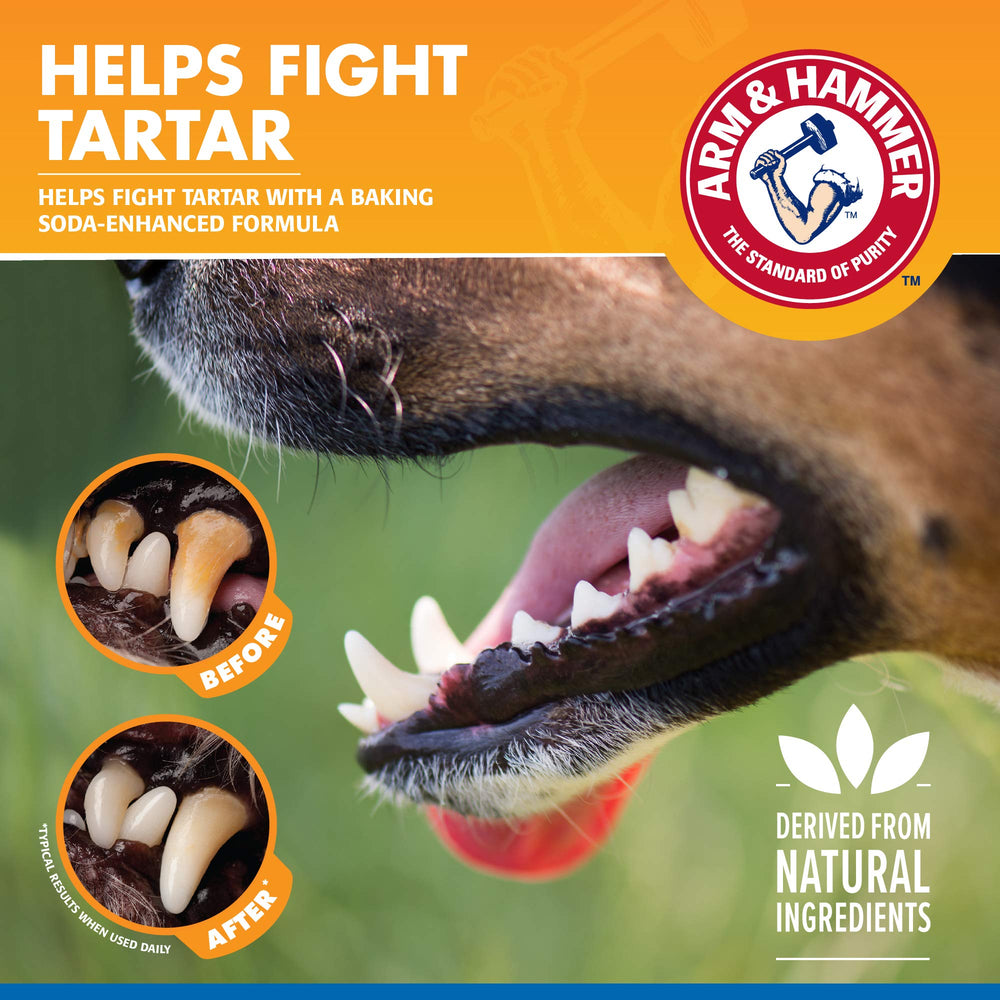 Baking soda formula in Arm & Hammer spray helps with tartar control on dogs.