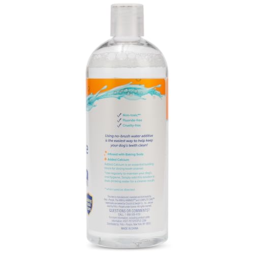 Arm & Hammer dog dental water additive dispense shows convenient flow for daily use.