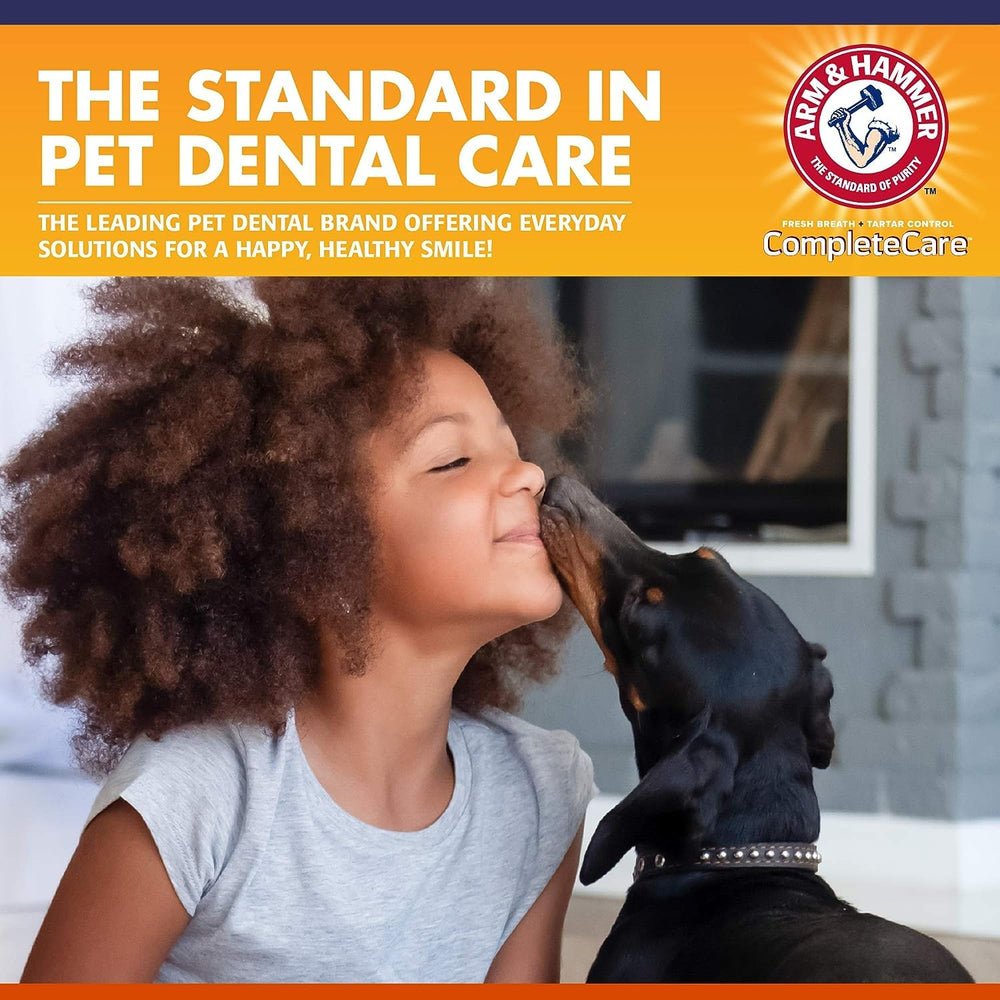 Arm & Hammer dog dental water additive supports teeth and gums health in daily use.