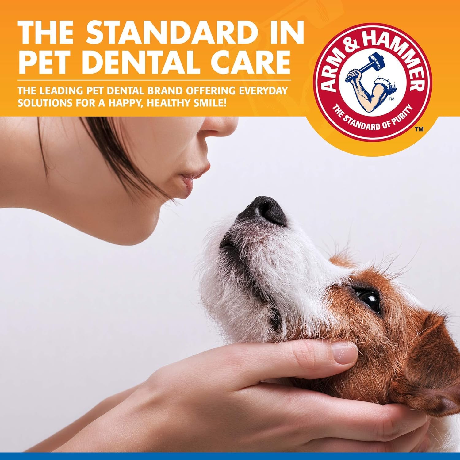Dog enjoying water with Arm & Hammer rinse for fresh breath support.