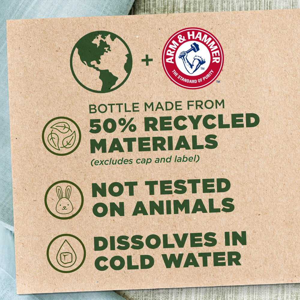 Arm & Hammer recycled plastic bottle highlighting eco-friendly packaging.