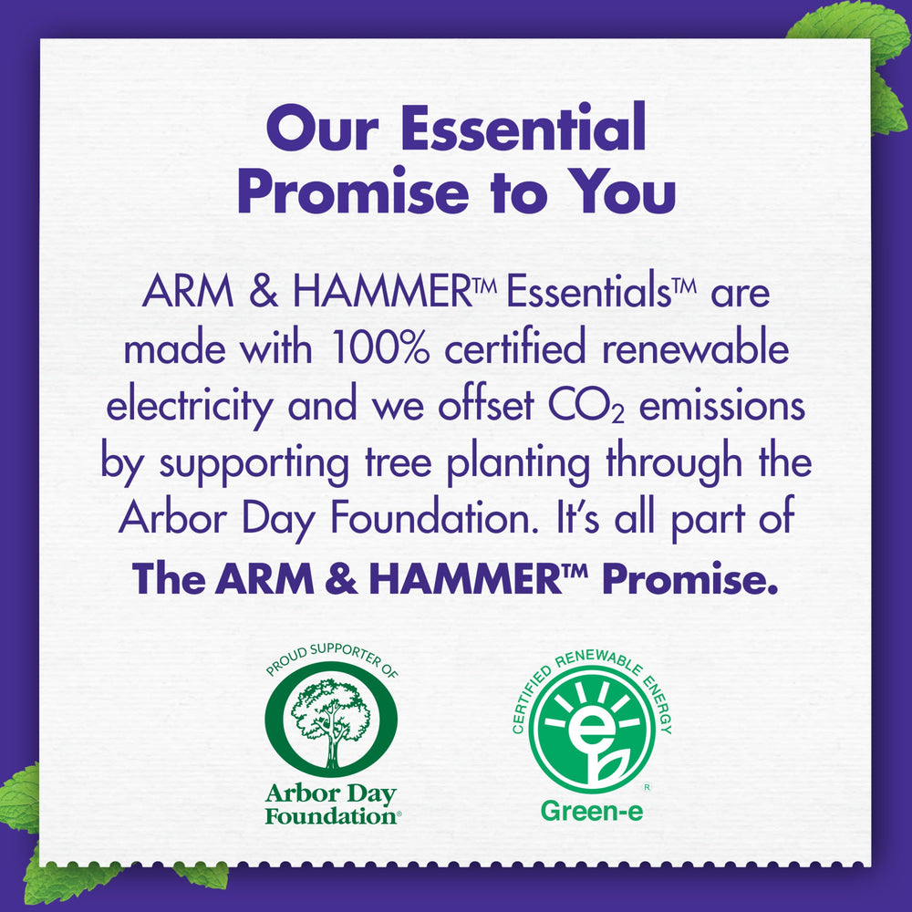 Arm & Hammer Essentials peppermint oil scent close-up suggests fresh breath benefits.