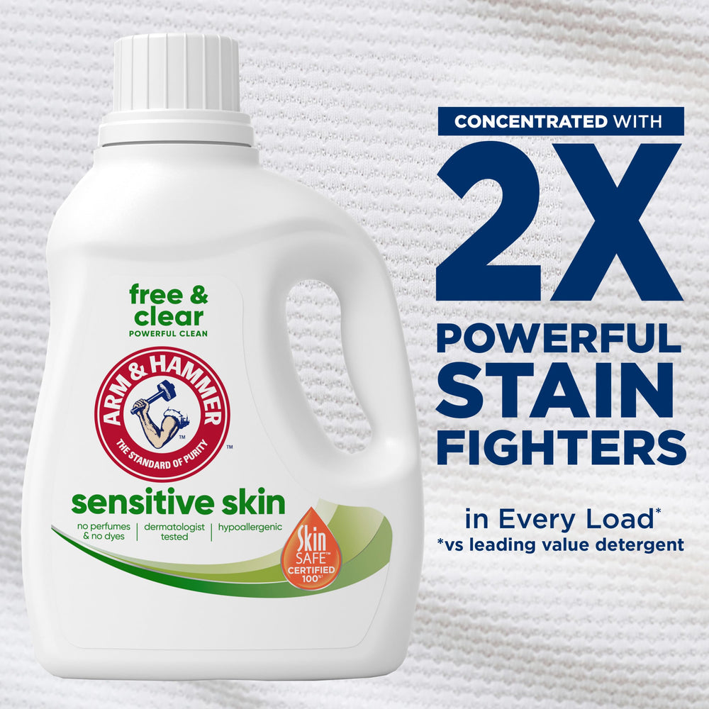 ARM & HAMMER Free & Clear label closeup showing no dyes or perfumes
