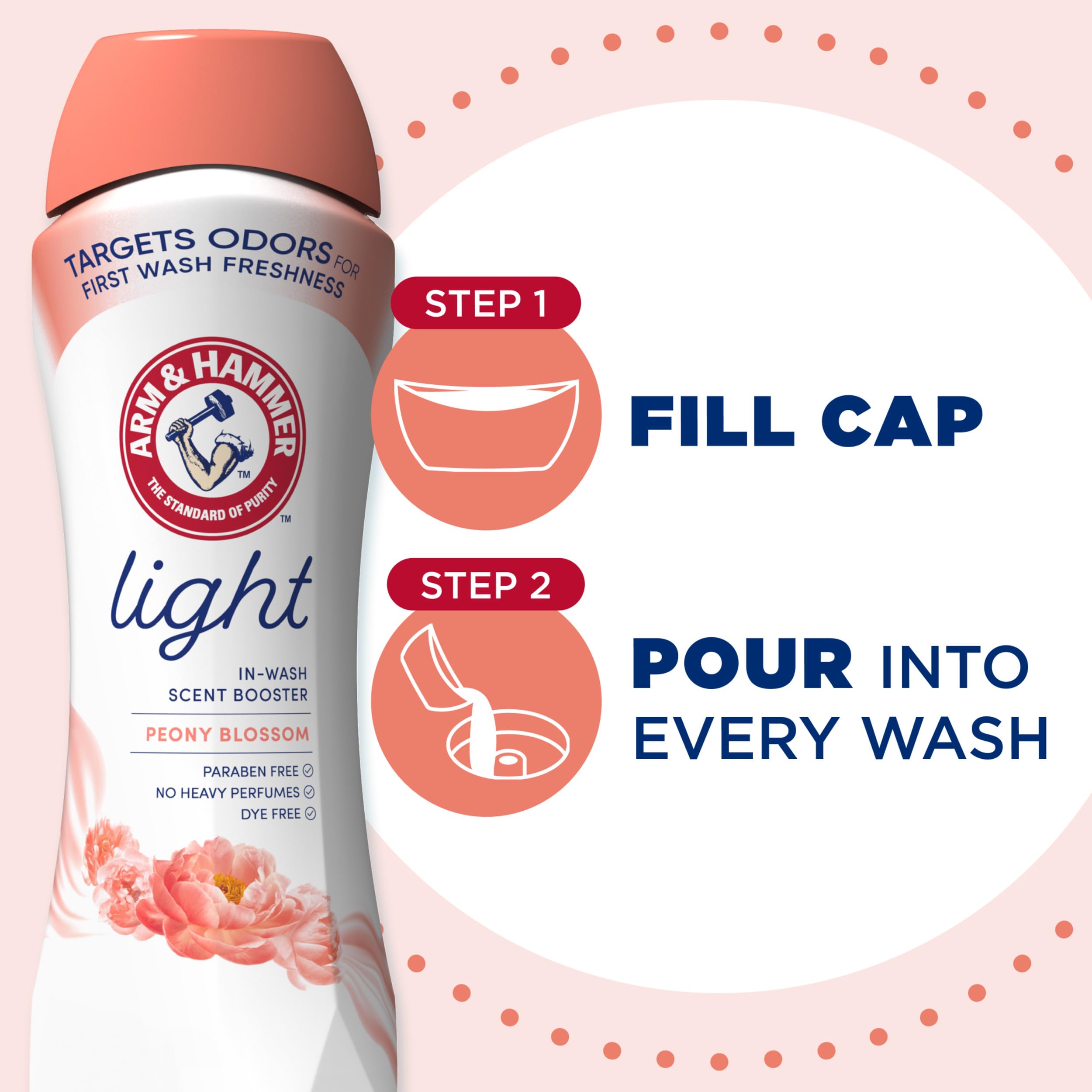 Arm & Hammer beads dissolve in cold water to deliver fragrance during wash.