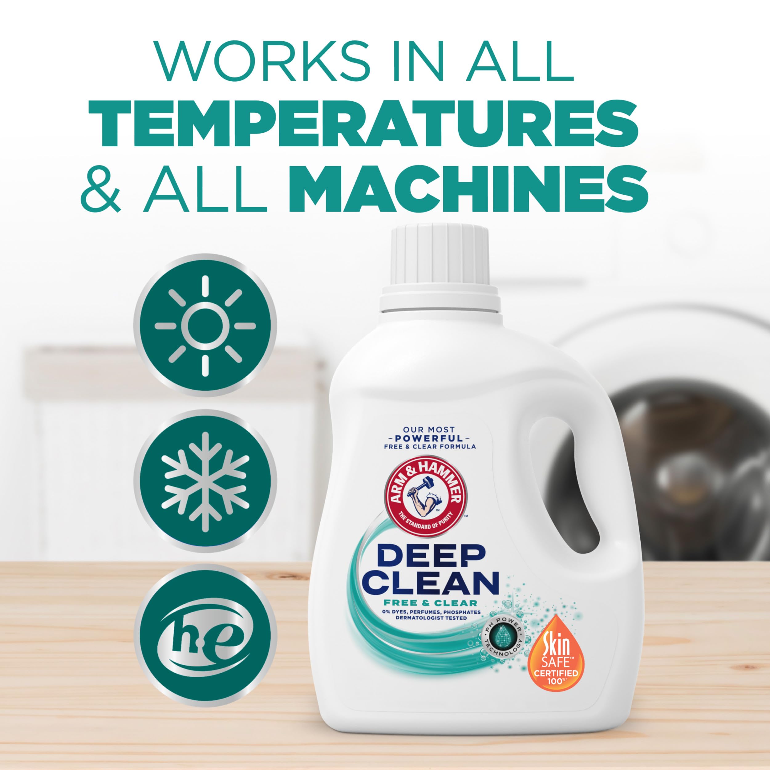 Arm & Hammer near washing machine suggests versatile cold-water use.