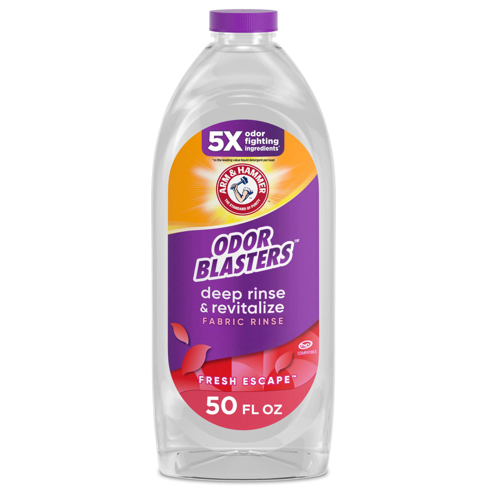 Arm & Hammer Odor Blasters Deep Rinse bottle closeup with Fresh Escape scent