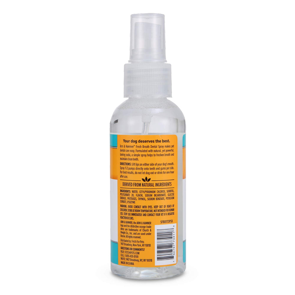 Arm & Hammer Pets dog mouth spray ready for daily routine near feeding.
