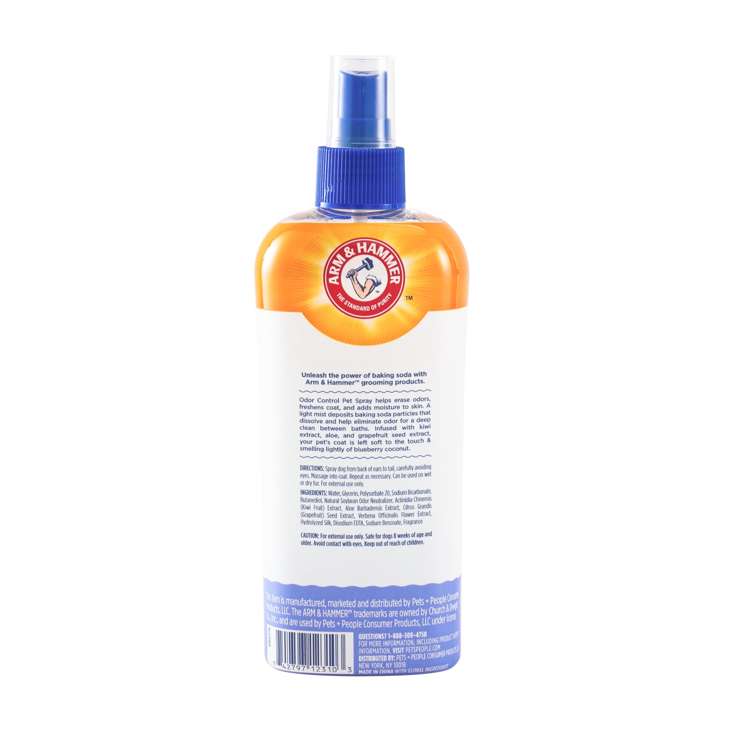 Blueberry coconut scent lingers after a bath using Arm & Hammer spray.