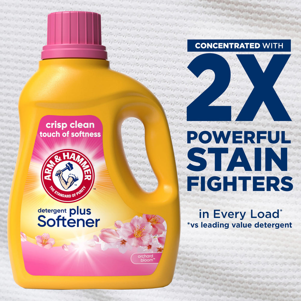 ARM & HAMMER Plus a Touch of Softener label closeup highlights Orchard Bloom scent
