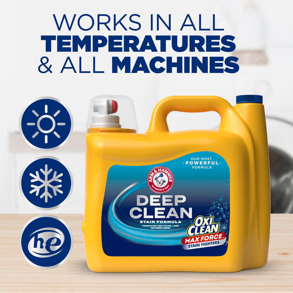 150 oz bottle supports up to 100 loads for ARM & HAMMER Plus OxiClean Max Force