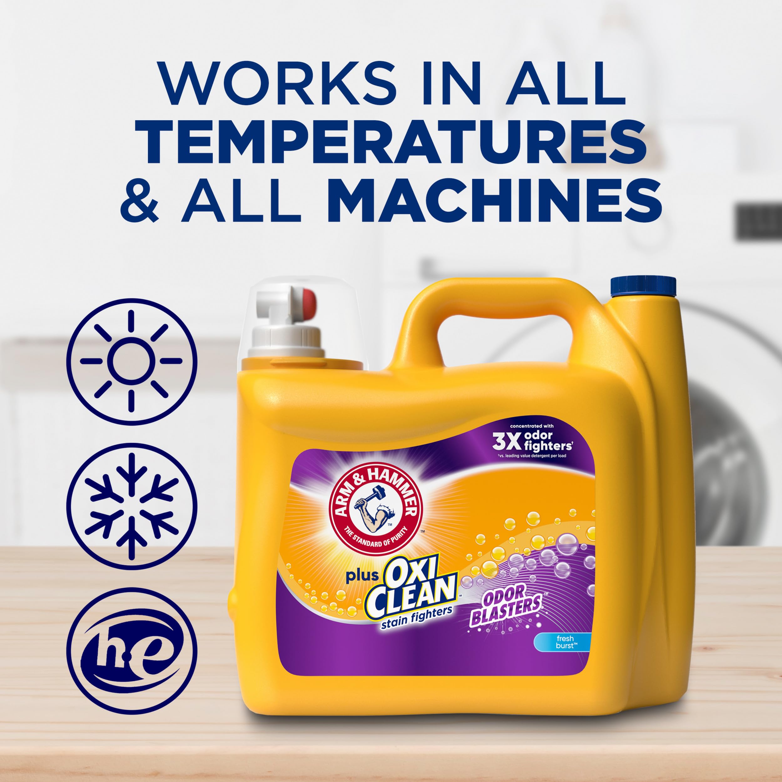Baking soda badge signals trusted odor control and purity.