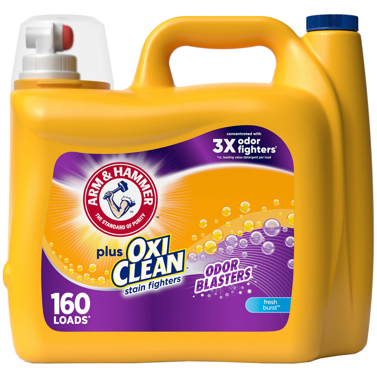 Arm & Hammer Plus OxiClean Fresh Burst bottle with odor-fighting power.