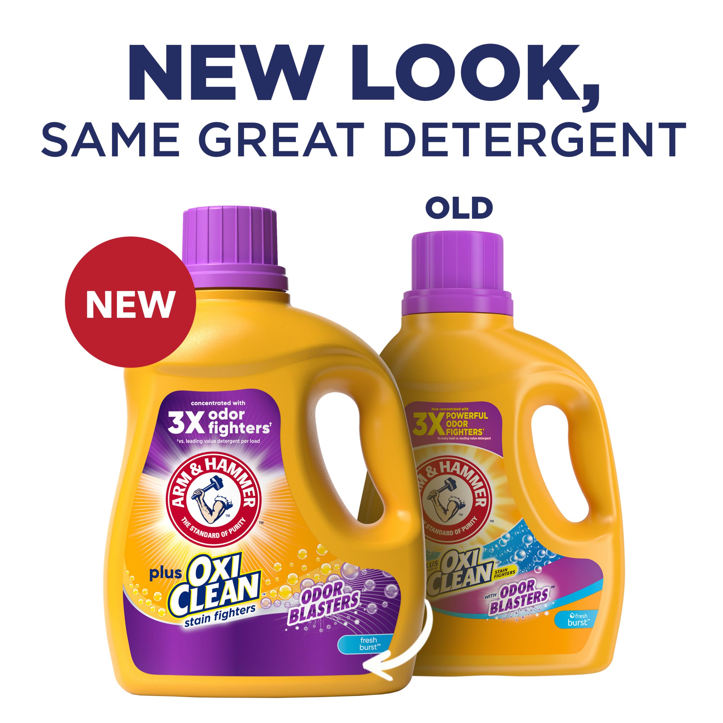 Pouring Arm & Hammer Plus OxiClean Fresh Burst to fight odors in laundry.