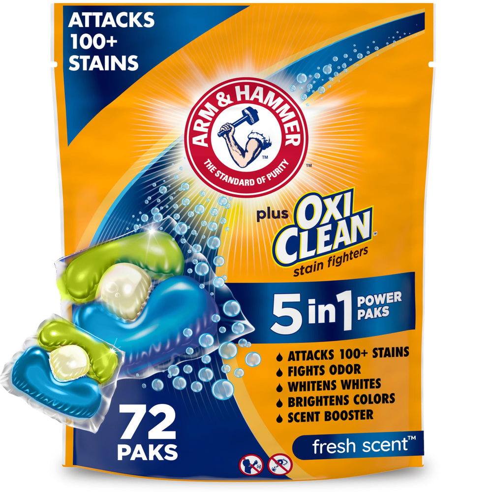 ARM & HAMMER Plus OxiClean pak in bag shows fresh scent.
