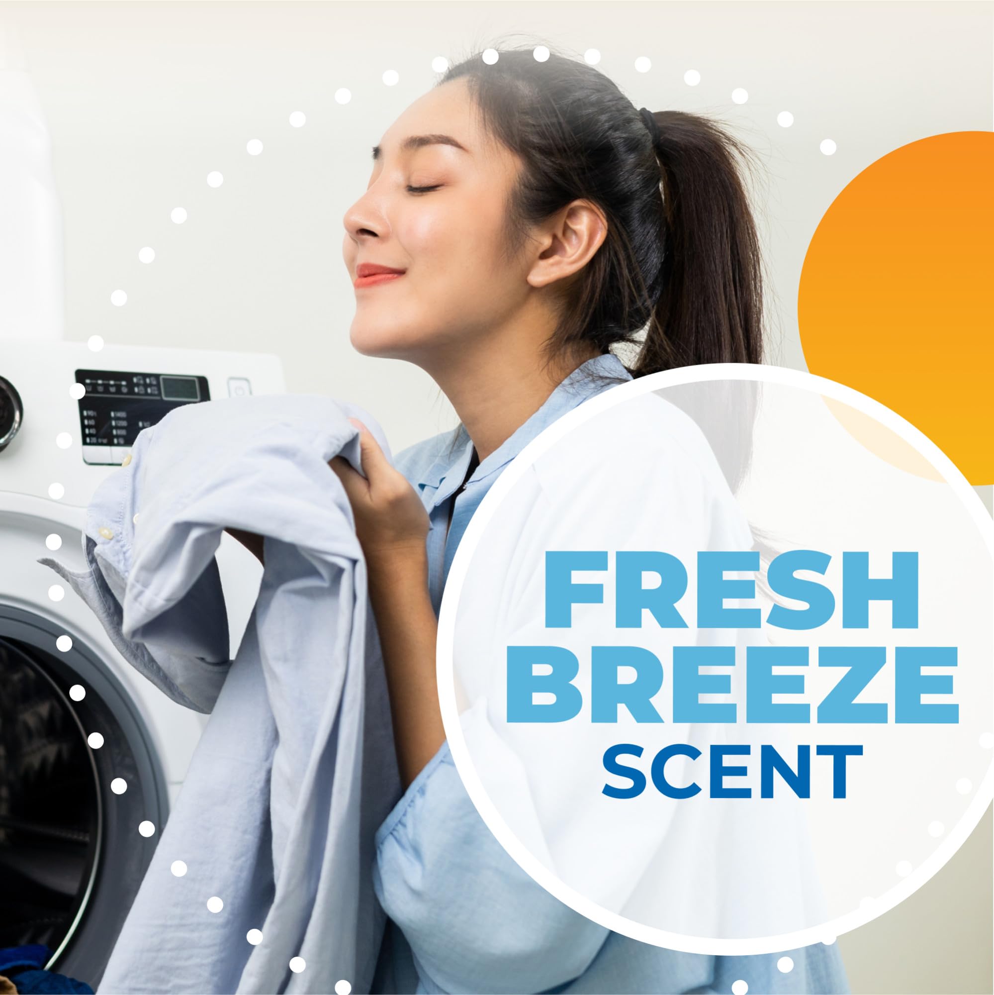 Arm & Hammer Power Sheets Fresh Breeze in washing machine with clothes.