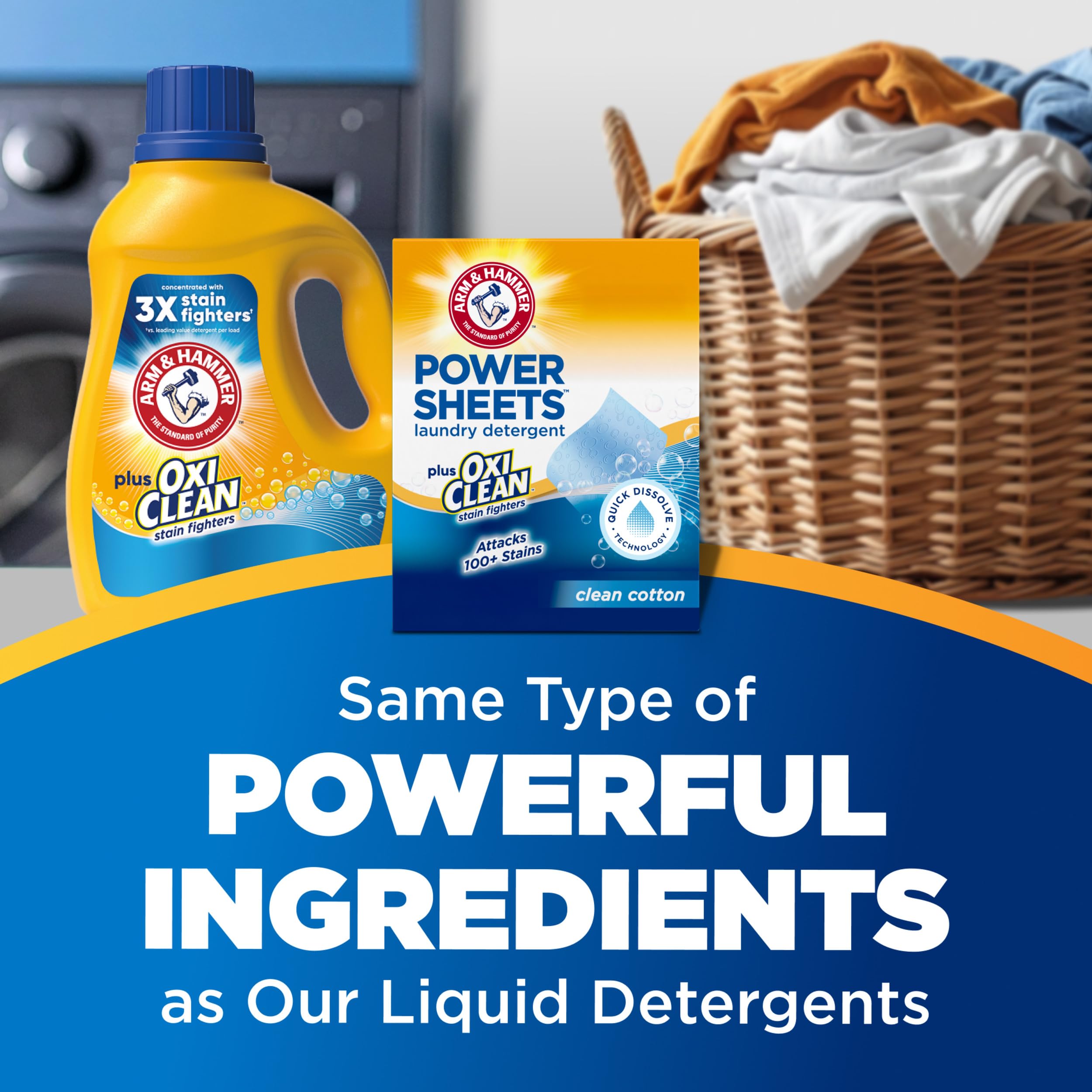 Arm & Hammer Power Sheets cover 52 small loads per half-sheet.