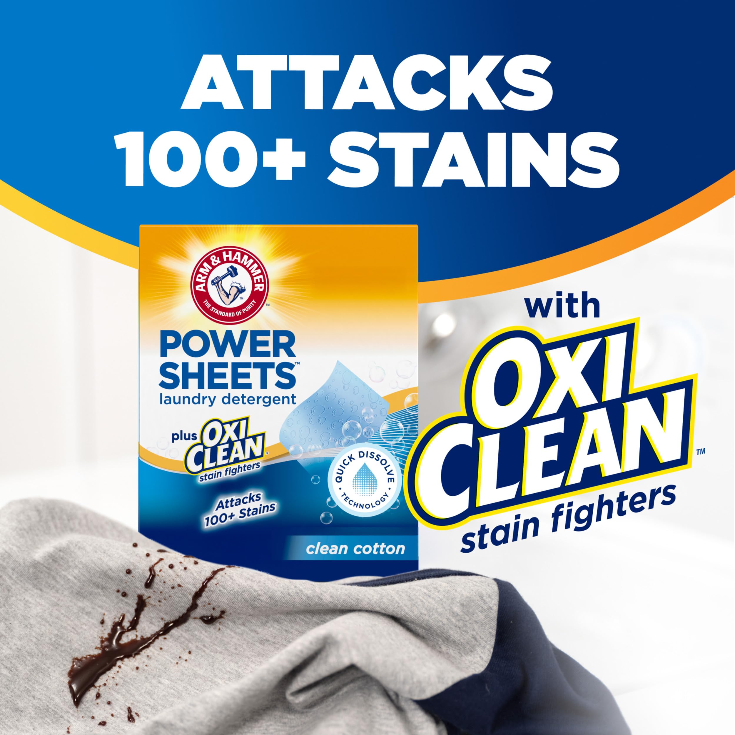 Arm & Hammer Power Sheets with OxiClean fight common stains.