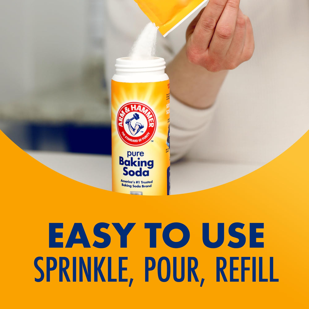 Arm & Hammer Pure Baking Soda Shaker 12oz lid open for easy free-flow