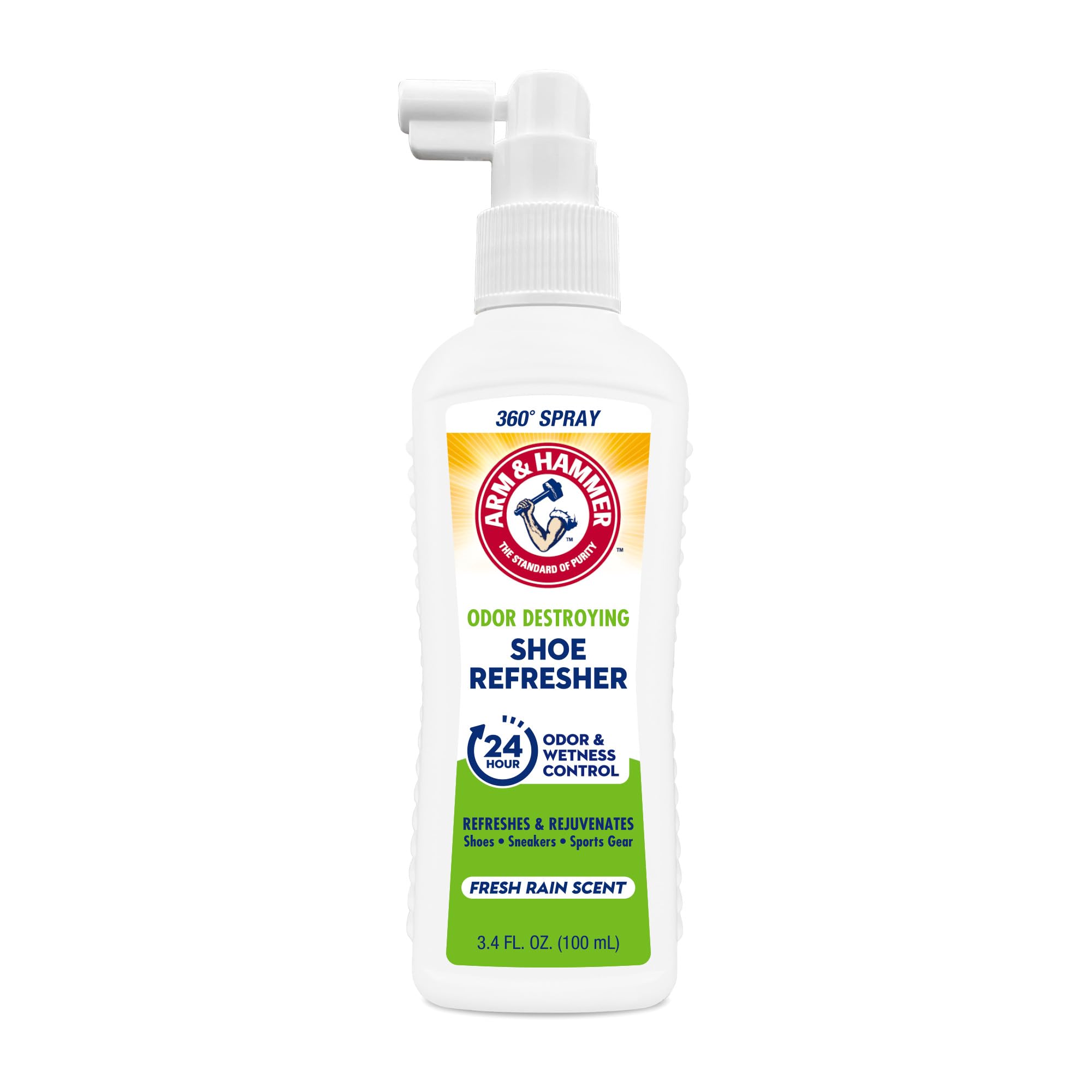 Arm & Hammer Shoe Refresher Spray bottle for all-day odor control.