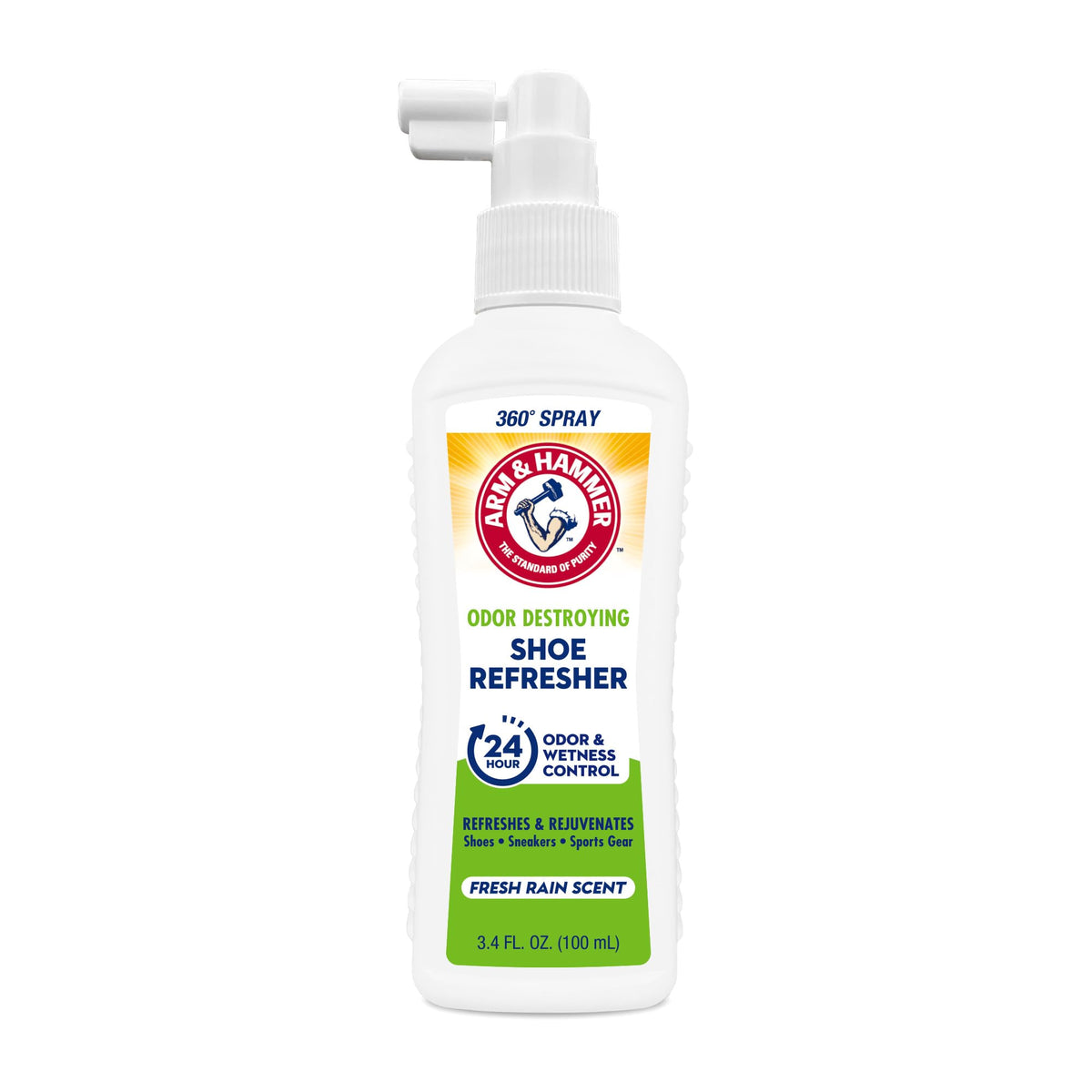 Arm & Hammer Shoe Refresher Spray bottle for all-day odor control.