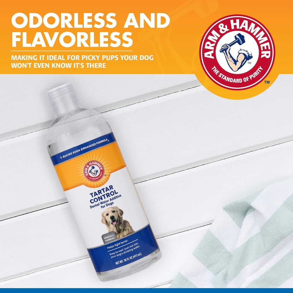 Two-pack display of Arm & Hammer dental rinse for multi-dog households.