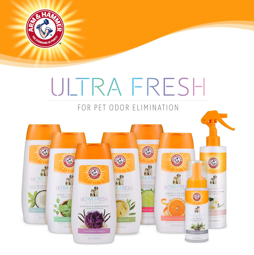 Arm and Hammer Ultra Fresh waterless dog shampoo foam designed for between-bath grooming.