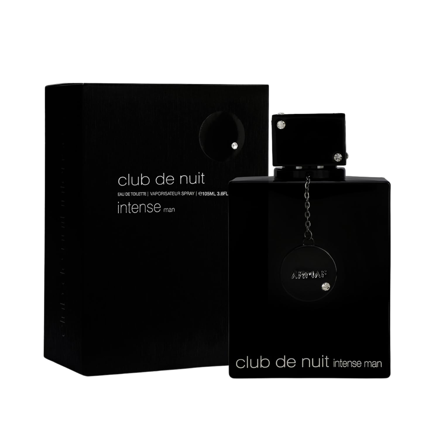 Armaf Club de Nuit Intense Man bottle front view for versatile day and night wear