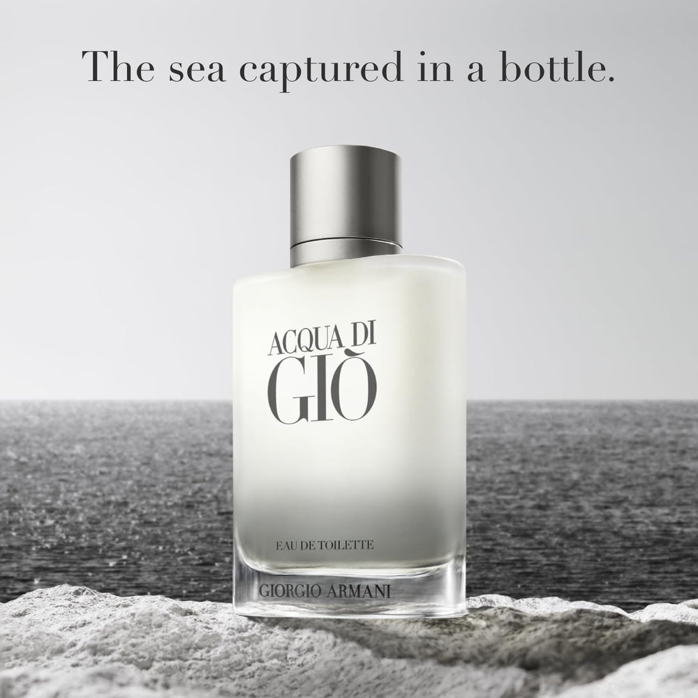 Spray application demonstrates even distribution of Acqua di Gio on skin.