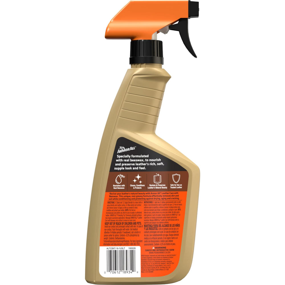 Armor All leather care in vehicle interior for lasting protection.