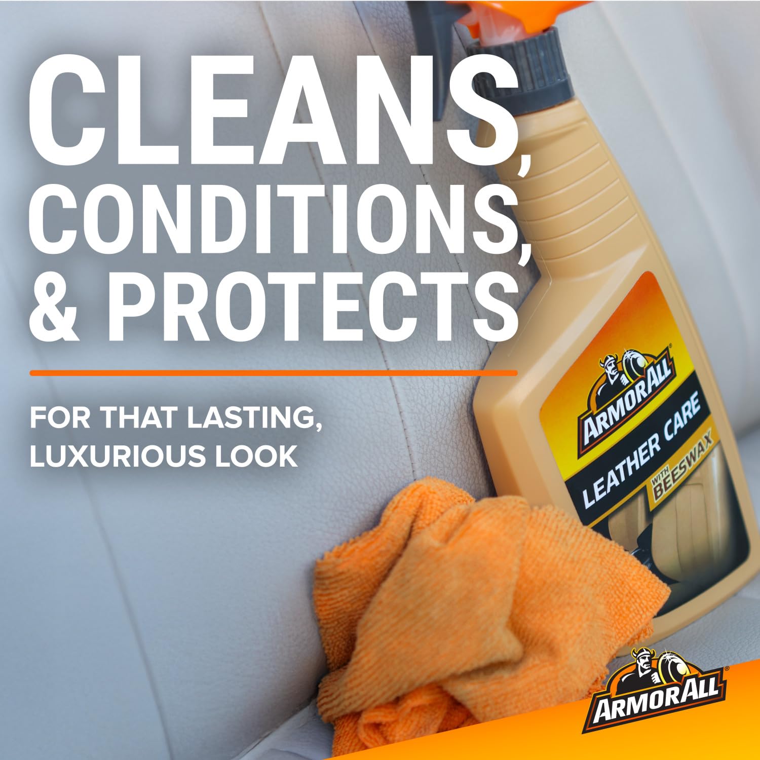 Armor All leather cleaner removes dirt from leather grain.