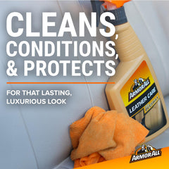 Armor All leather cleaner removes dirt from leather grain.