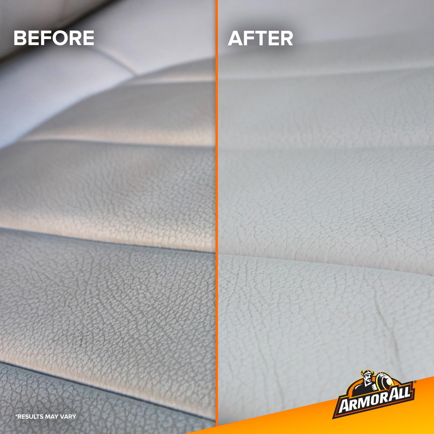 Armor All leather surface after cleaning showing texture and shine.