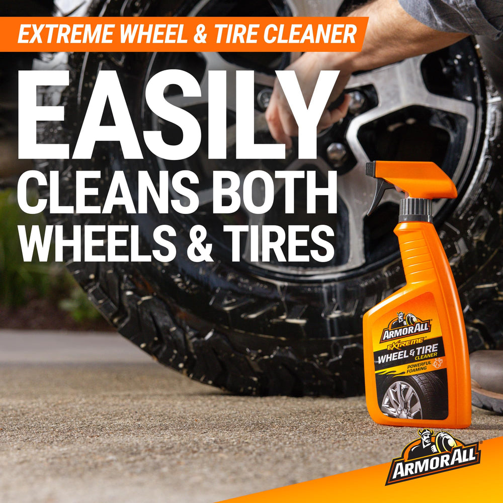 Armor All Tire Shine spray giving a rich wet-black look to tires