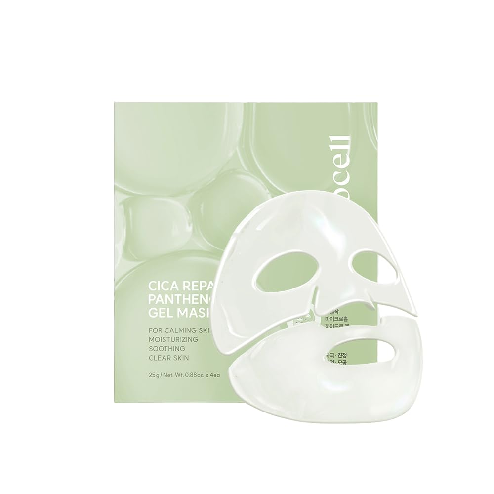 AROCELL Cica Hydrogel Mask centella-asia closeup for calming, hydrated skin.