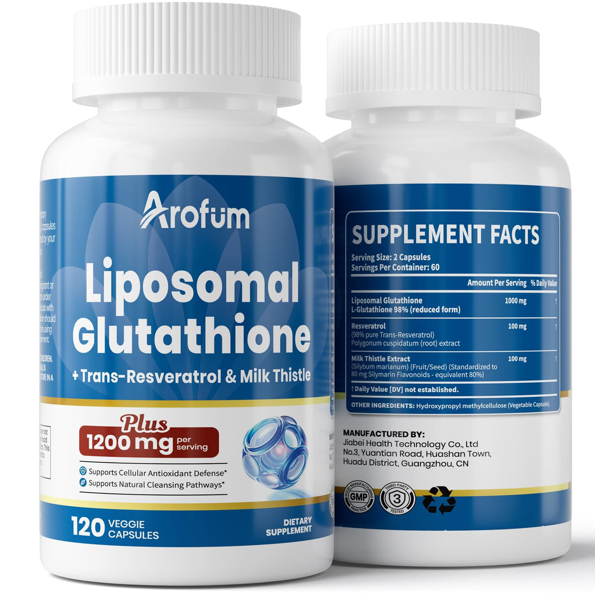 Arofum liposomal glutathione bottle shows high-absorption 1000 mg formulation