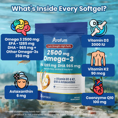 Arofum omega3-d3-k2 ingredients panel close-up emphasizes purity.