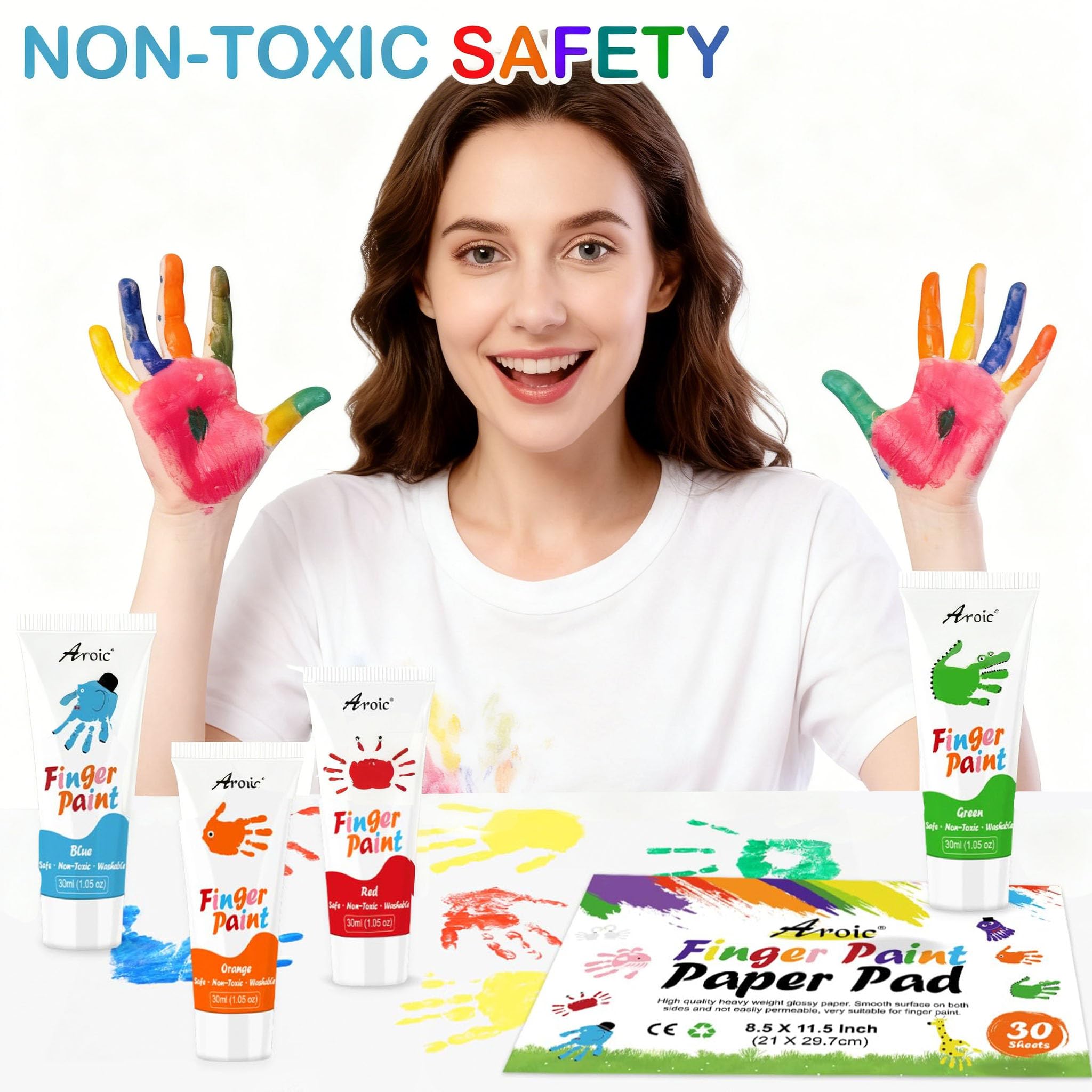 AROIC finger paints blend easily on paper for vibrant color mixing