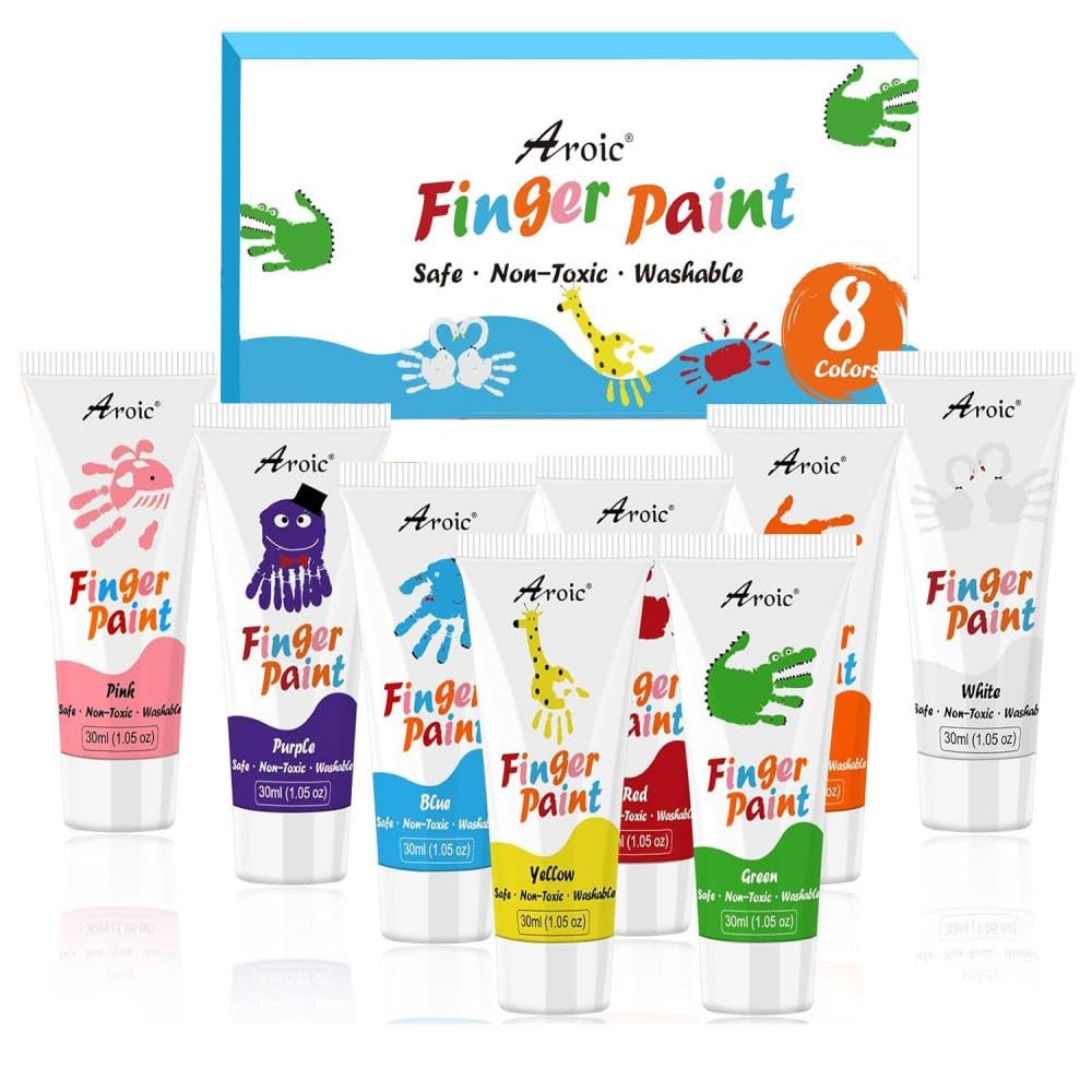 AROIC 8-color washable finger paint set for mess-free creativity