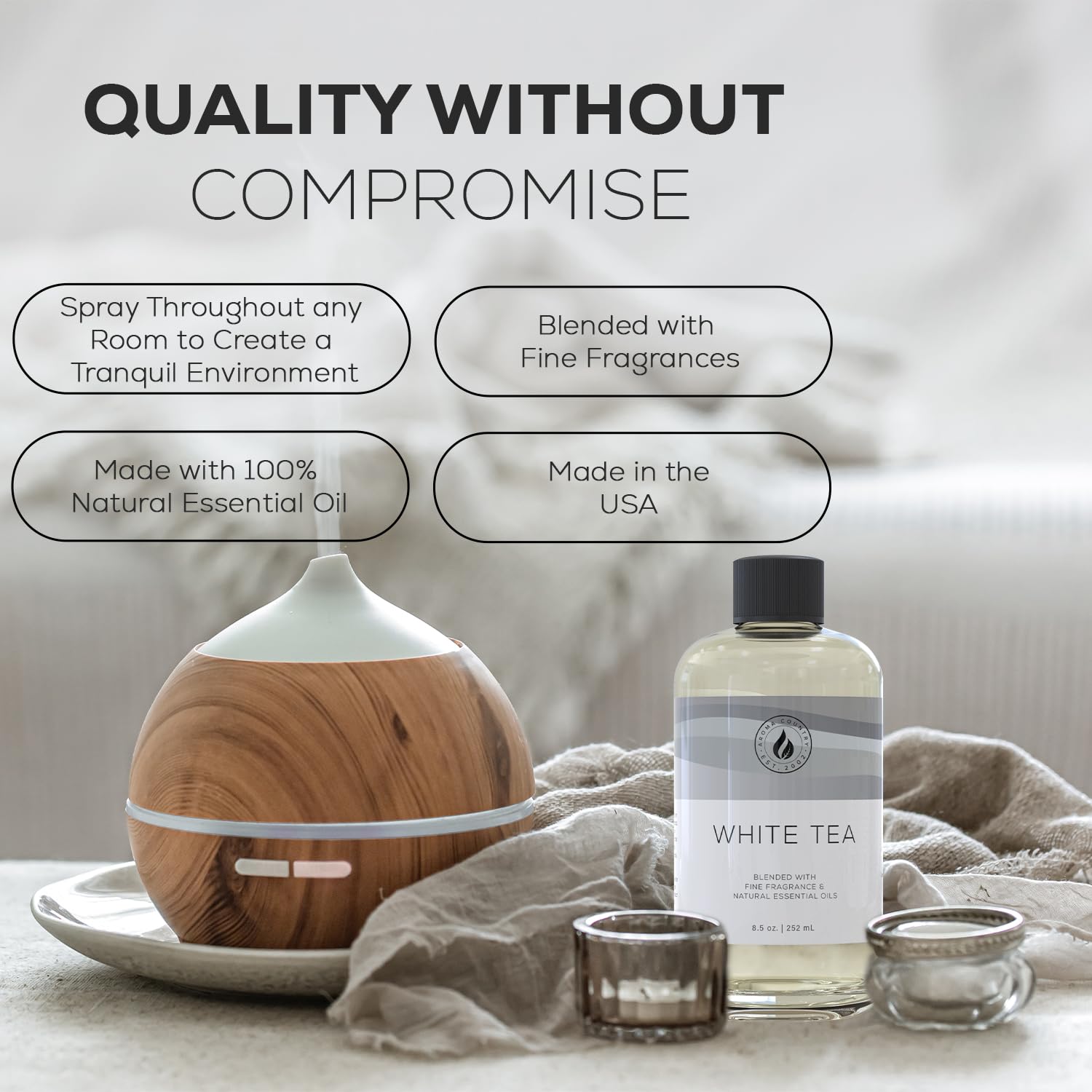 Aroma Country White Tea Diffuser Oil pour shows easy, precise fragrance control.