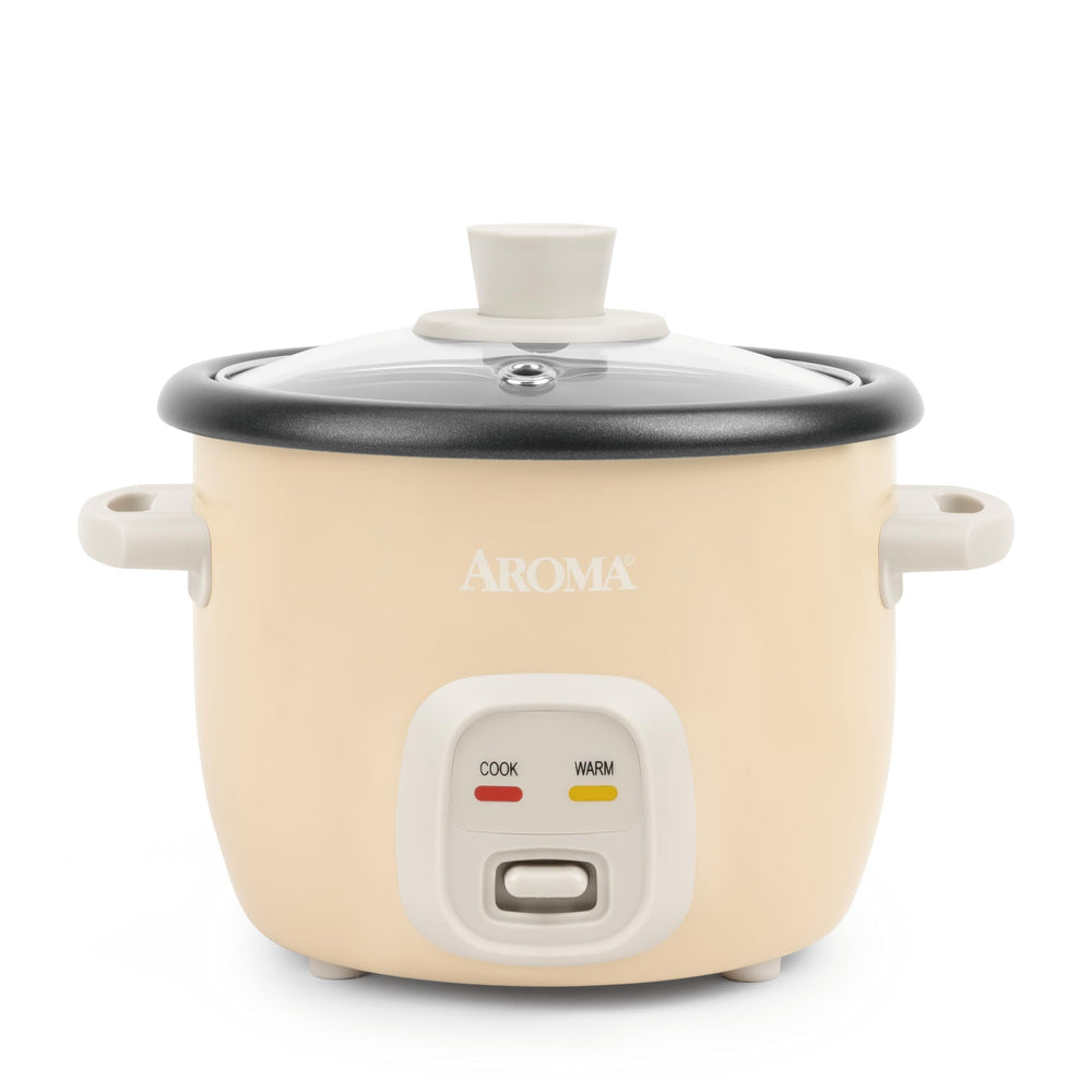 AROMA Mini Rice Cooker front view for compact kitchens and easy meals.